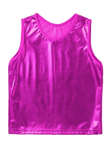 Kids Boys Girls Metallic Shiny Sleeveless Vest Dance Sports Jazz Tank Top Shirt - Picture 40 of 65