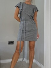 Miss selfridge mini dress, size 8, grey, ruffled shoulders,new, no tags