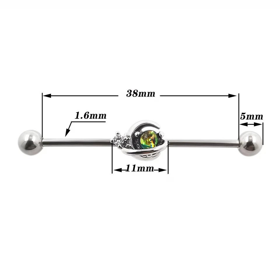 Pendientes de cartílago de acero quirúrgico con barra industrial 14G piercing joyería corporal   Foto 3 de 4