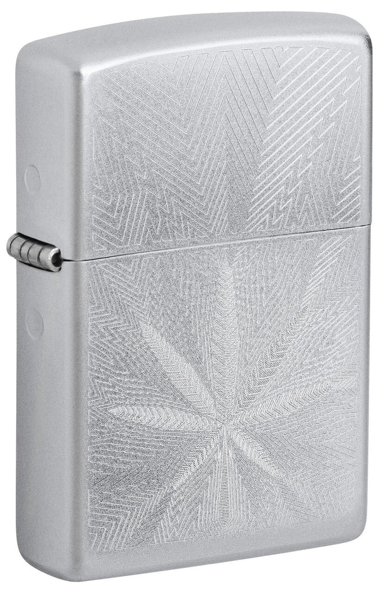 Zippo 46256, Cannabis Leaf Design, Satin Chrome Finish Lighter