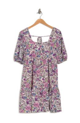 BCBG Generation Mini Babydoll Dress Floral Pink Purple Chiffon Stretch L  NWT$98 | eBay