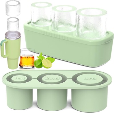 Ice Cube Tray for Tumbler Cup 30Oz-40Oz, 3 Pcs Silicone Cylinder Ice Mold 