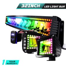 Curved 32inch Led Light Bar Rgb Chasing Halo Ring Offroad For Pickup Bumper