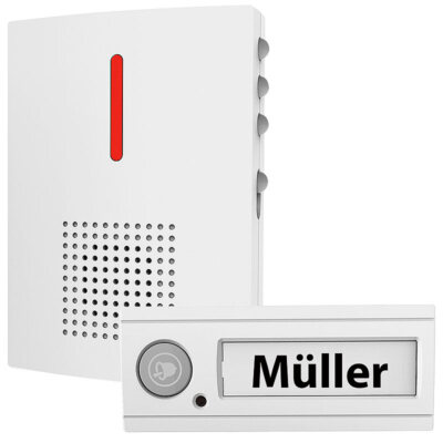Funk-Türklingel mit Licht- & Ton-Signal, 100 m Reichweite, IPX4, weiß
