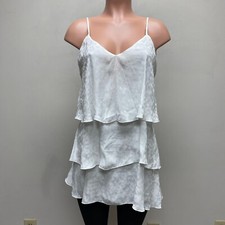 Show Me Your Mumu White Textured V-Neck Tiered Suarez Ruffle Mini Dress S $144