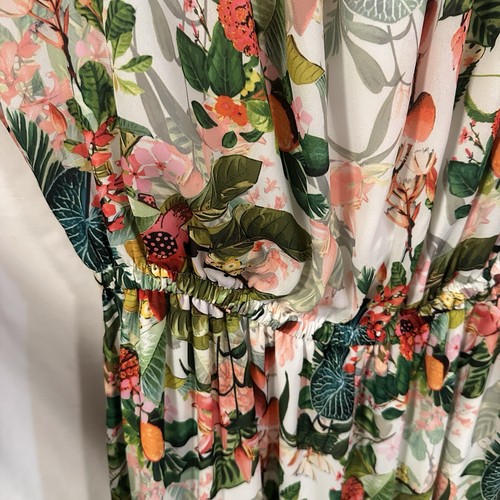Maxikleid Catherine Malandrino XL Tropical Floral Print Rüschen 3/4 Ärmel - Bild 4 von 8