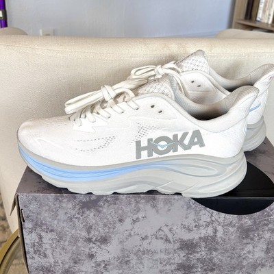 Hoka Clifton 10 Mens 8 D White Glacier Blue Road Running Shoes 1162030 One