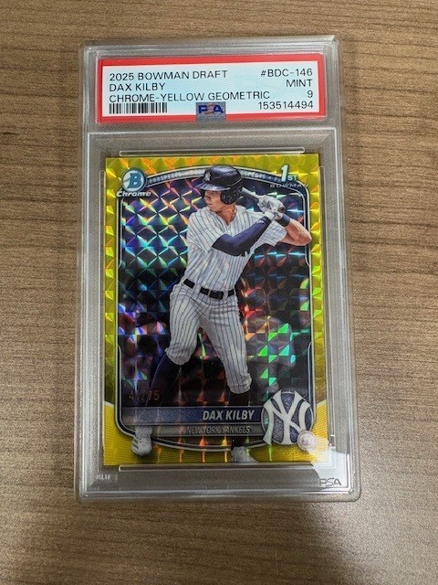 2025 Bowman Draft  Dax Kilby Chrome Yellow Mojo Refractor #/75 psa 9