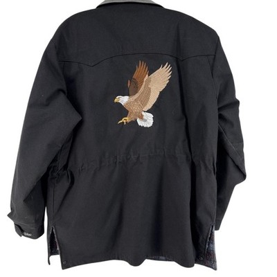 Vintage Walls Coat Mens XLT Black Parka Eagle Embroidered Western USA 90s