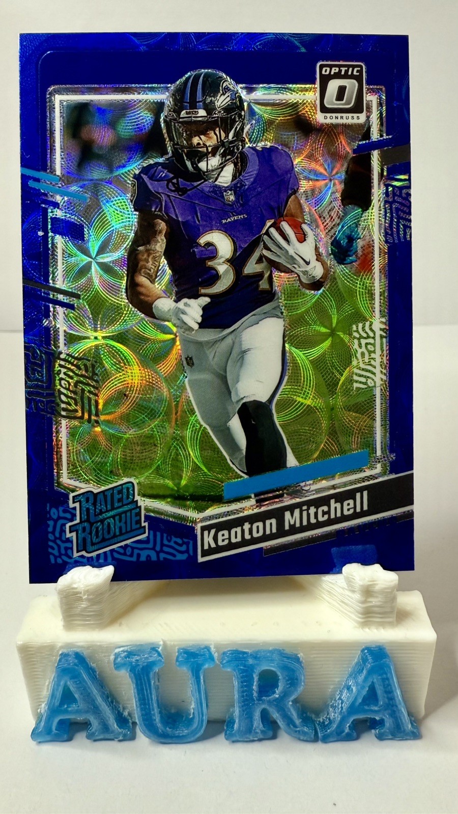 2023 Panini Donruss Optic FB Keaton Mitchell #207 Blue Scope Prizm Rated Rookie