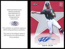 2020 Leaf Perfect Game Justin Colon Red Blank Back Proof Autograph 1/1 U2969