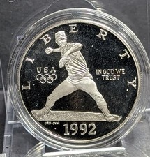 1992-S Olympic Baseball Proof Silver Dollar $1 Commemorative Capsule Only