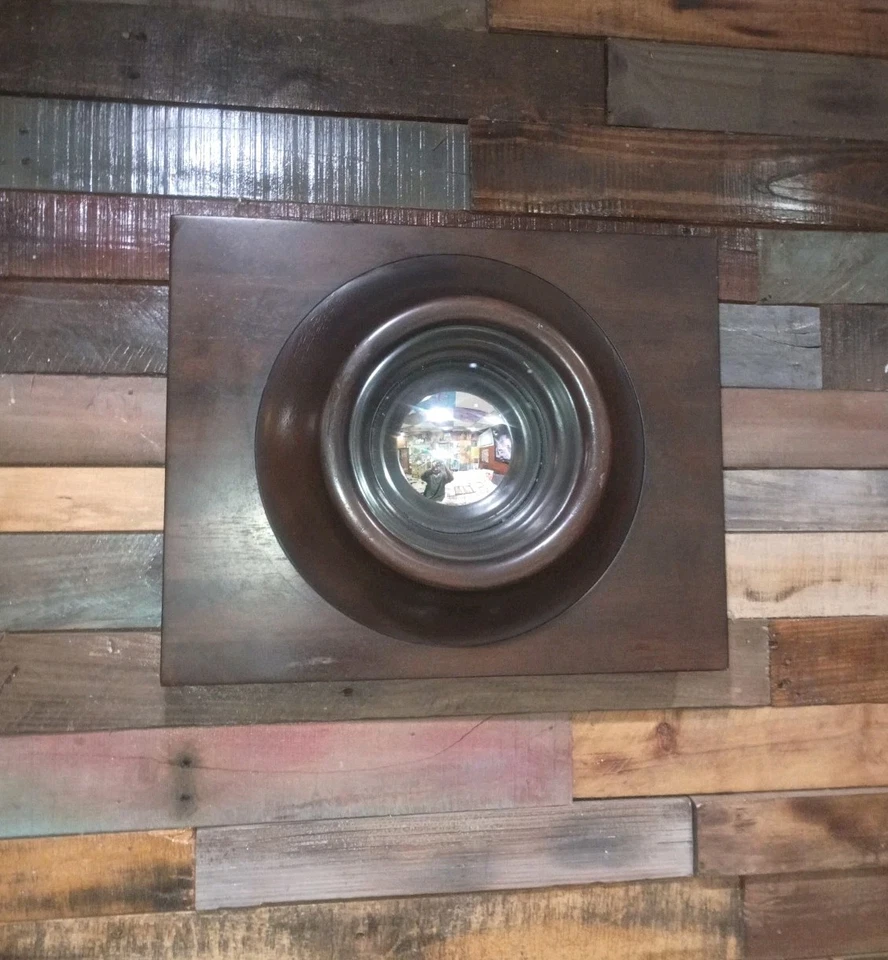 Espejo convexo ojo de buey Global View Dallas, Texas Wood marco de madera ojo colgante de pared Foto 2 de 4