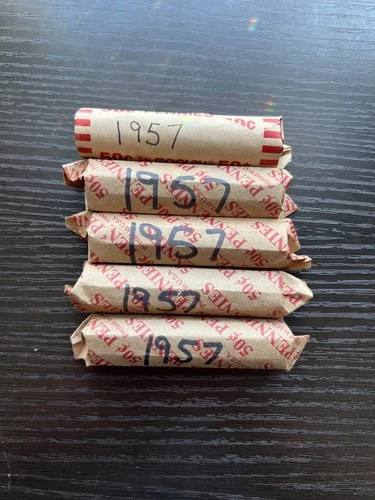 1 FULL ROLL OF 1957 P LINCOLN WHEAT CENTS PENNIES