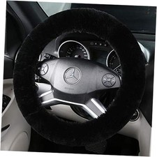 Fluffy Wool Sheepskin Fuzzy Car Steering Wheel Cover For Universal Auto Black