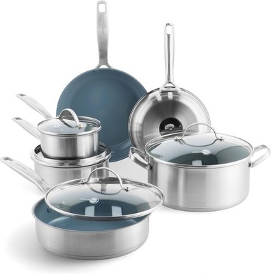 Greenpan Treviso 10 Piece Cookware Set, Non-Toxic Pfas-Free Stainless Steel Cera