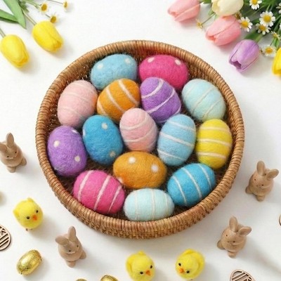New Best Moukeren 16 Pcs Easter Eggs Felt Decorative Felted Wool Colorful Pastel