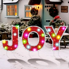 3 Piece Joy Outdoor Christmas Decoration 31.5 Inch LED Joy Letters Lighted an...
