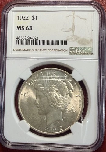 1922 $1 Peace Dollar. NGC MS-63. Free Shipping