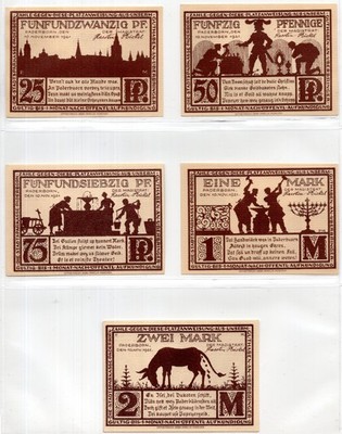 1921 Germany Paderborn Notgeld 5 Note Set (2951)