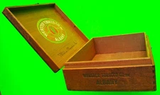 ANTIQUE WEBSTER TOBACCO WOOD CIGAR BOX w/ LABEL 50 Claro DOVE-TAIL JOINTS Albany