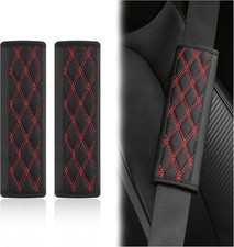 2pcs Car Seat Belt Cover Pads Leather Seatbelt Covers Protec Color Blackred