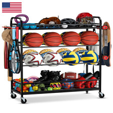 Extcct Garage Sports Equipment Organizer - Rolling Ball Storage Bin Wheels