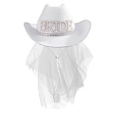 Cowboy Hat with Veil Bachelorette Party Cowgirl Hat Wedding, Bridal White