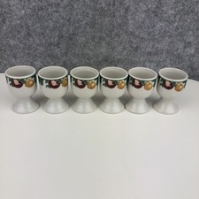Egg Cups Set Of 6 With Fruit Pattern Around The Rim White Ceramic Vintage