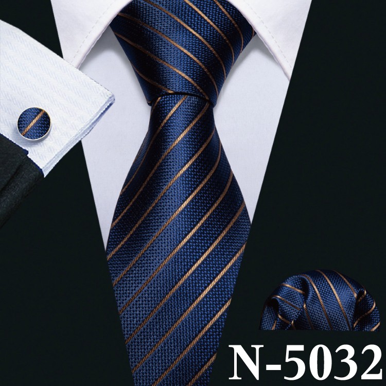 Men Striped Dots Necktie Set Hanky Cufflinks Business Party Suit Tie Accessory