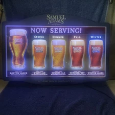 AWESOME SAM ADAMS BEER LIGHT UP “ NOW SERVING” LED SIGN 31.5” X 21” SAMUAL