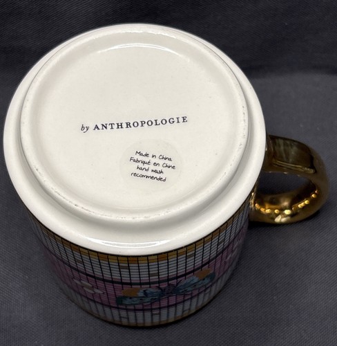 Anthropologie Garden Tile Butterfly Mug Mosaic Gold Accents Stoneware Coffee Cup - Picture 6 of 7