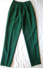 VINTAGE 80s JOAN WALTERS GREEN / BLACK PLAID PLEATED TAPERED DRESS PANTS SIZE 8