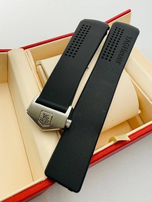 22mm Tag Heuer Black Rubber Watch Strap With Stainless Steel Clasp