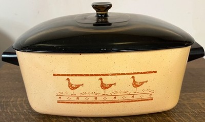 Aluminum Casserole Pan, Teflon-Coated, & Amber Glass Lid, Yellow w/ Orange Ducks