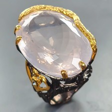 Unique 70 ct Natural Rose Quartz Ring 925 Sterling Silver Size 6.5 /R442488