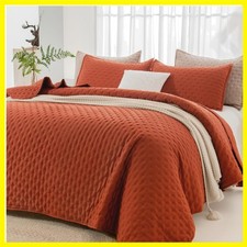 Burnt Orange California King Quilt Bedding Set, 3 Pieces Bedspread Terracot...