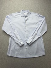 Eton Dress Shirt Mens 17.5 44 Blue Solid Slim Fit 100 Cotton Long Sleeve