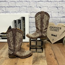 Corral Teens Western Boots Girls Sz 2 Gray Bone Embroidered Cowgirl Square Toe