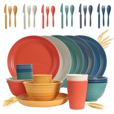 36-Piece Colorful Unbreakable Wheat Straw Dinnerware Set for Camping