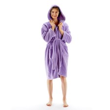 BC BARE COTTON Girls Hooded Robe Microfiber Plush Fleece Bathrobe - Lavender
