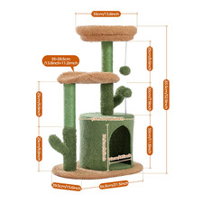 Cozy Cactus Cat Tree with Curved Perch  Removable Bed for Indoor Cats