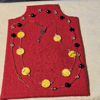 Trifari & You & I Necklace Lot Black Bead 28'' Yellow Disk Adjustable