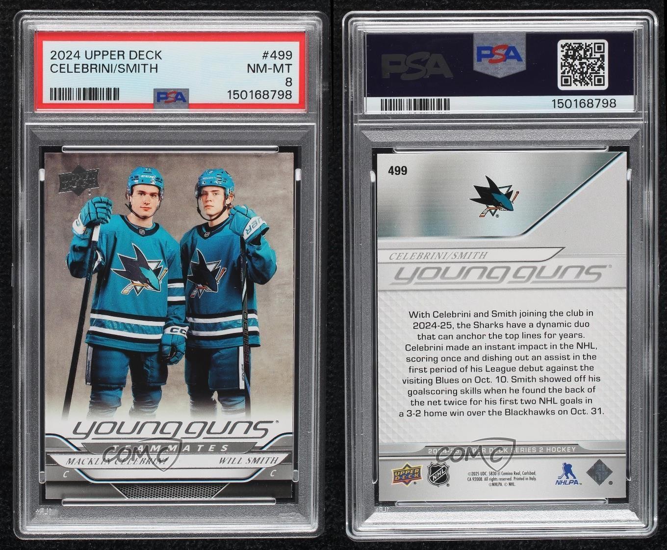 2024 Upper Deck Series 2 Young Guns Macklin Celebrini Will Smith PSA 8 Rookie RC