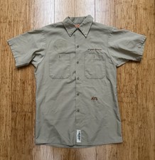 AYS custom Beige Short Sleeve Work Shirt Size M "At Your Service"