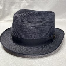 Sombrero Fedora Vintage Stetson Medalist Tejido Cáñamo Azul Marino Hombres Talla 58 7.25 Elegante