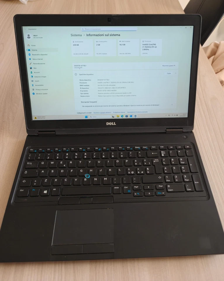 DELL LATITUDE Intel core i7-7820HQ Nvidia 16GB - 256GB, 15,6" FHD Win 11 PRO - Immagine 3 di 4