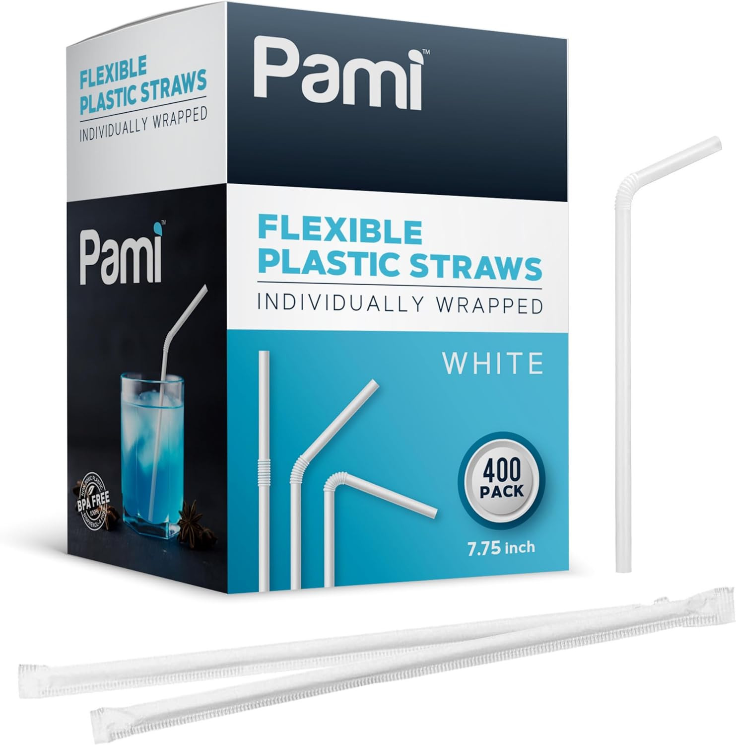 Flexible Plastic Bent Straws, Individually Wrapped [Pack of 