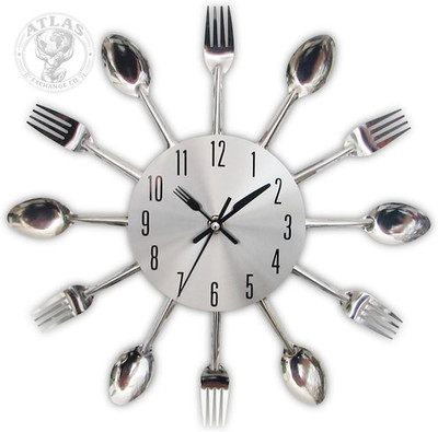 Timelike Kitchen Wall Clock, 3D Removable Modern Creative Cutlery Kitchen Spoon