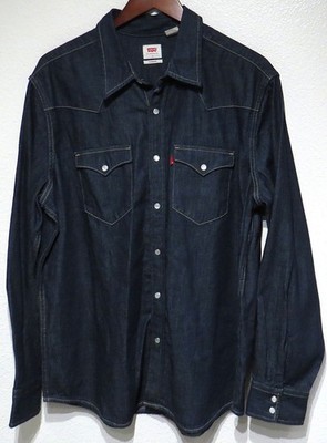 Levi's Barstow BLUE INDIGO DENIM Western Shirt LARGE Standard Fit Cowboy Jean